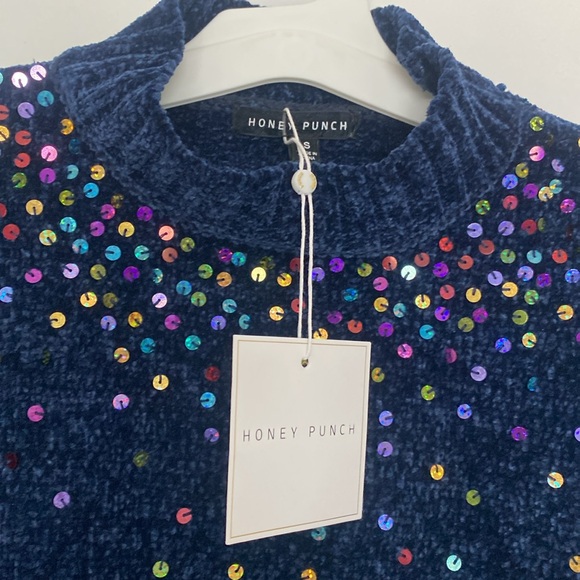 Honey Punch Navy Blue Embroidered Turtleneck Sweater - Picture 5 of 8